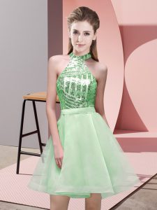 Perfect Apple Green Sleeveless Mini Length Sequins Backless Quinceanera Court Dresses