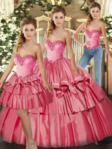 Organza Sleeveless Floor Length 15 Quinceanera Dress and Beading and Ruffled Layers