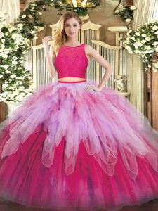 Floor Length Zipper Quince Ball Gowns Multi-color for Military Ball and Sweet 16 and Quinceanera with Lace and Ruffles