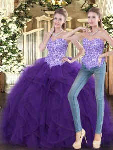Unique Floor Length Ball Gowns Sleeveless Purple Sweet 16 Dresses Lace Up