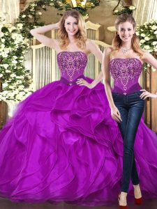 Free and Easy Purple Sweetheart Lace Up Beading and Ruffles Ball Gown Prom Dress Sleeveless