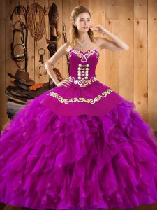Flirting Satin and Organza Sleeveless Floor Length Sweet 16 Quinceanera Dress and Embroidery and Ruffles