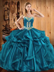 Fashionable Teal Sweet 16 Quinceanera Dress Military Ball and Sweet 16 and Quinceanera with Embroidery and Ruffles Sweet