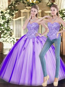 Fantastic Lavender Tulle Lace Up Quinceanera Gown Sleeveless Floor Length Beading