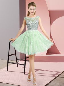 Scoop Cap Sleeves Backless Homecoming Dress Apple Green Lace