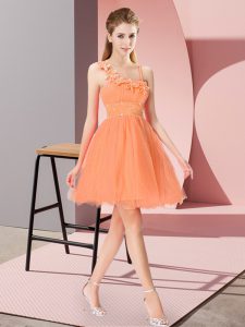 Colorful Orange Red Asymmetric Neckline Beading and Hand Made Flower Dress for Prom Sleeveless Zipper