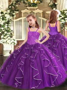 Beautiful Beading and Ruffles Pageant Dress for Womens Purple Lace Up Sleeveless Floor Length