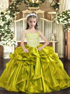 Perfect Floor Length Lace Up Little Girls Pageant Dress Yellow Green for Party and Sweet 16 and Quinceanera and Wedding 