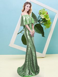 Zipper Strapless Sequins Prom Evening Gown Sequined Half Sleeves
