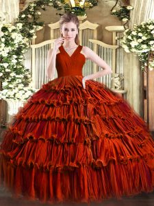 Organza V-neck Sleeveless Zipper Ruffled Layers Sweet 16 Dresses in Rust Red