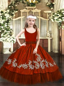 Eye-catching Floor Length Zipper Little Girls Pageant Gowns Wine Red for Party and Quinceanera with Beading and Applique