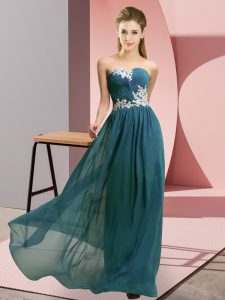 Sweet Teal Lace Up Sweetheart Appliques Evening Dress Chiffon Sleeveless