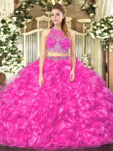 Fuchsia Sleeveless Organza Zipper Sweet 16 Dress for Military Ball and Sweet 16 and Quinceanera