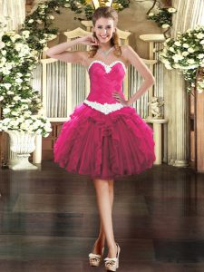 Dazzling Mini Length Fuchsia Juniors Party Dress Sweetheart Sleeveless Lace Up