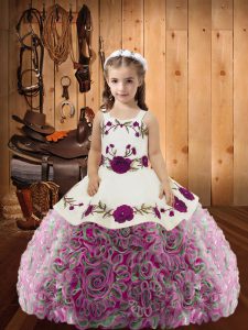 High Class Straps Sleeveless Lace Up Child Pageant Dress Multi-color Fabric With Rolling Flowers