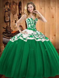 Sexy Dark Green Ball Gown Prom Dress Military Ball and Sweet 16 and Quinceanera with Embroidery Sweetheart Sleeveless La