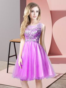 Perfect Lilac Zipper Scoop Beading Homecoming Dress Tulle Sleeveless