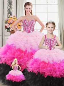Colorful Multi-color Sleeveless Floor Length Beading and Ruffles Lace Up Sweet 16 Quinceanera Dress