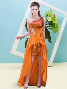 Orange Sleeveless Elastic Woven Satin and Sequined Lace Up Dress for Prom for Prom and Party