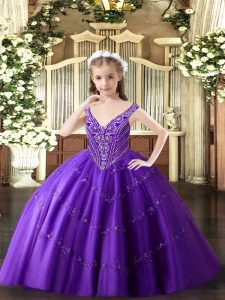 Enchanting Sleeveless Beading and Appliques Lace Up Pageant Dress for Teens