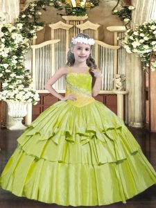 Straps Sleeveless Organza Pageant Dress Wholesale Beading and Ruffled Layers Lace Up