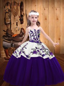 Straps Sleeveless Lace Up Pageant Gowns For Girls Purple Tulle