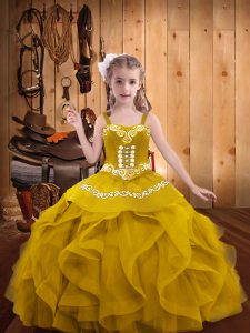 Sleeveless Lace Up Floor Length Embroidery and Ruffles Child Pageant Dress