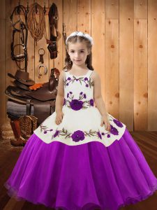Purple Lace Up Kids Formal Wear Embroidery Sleeveless Floor Length