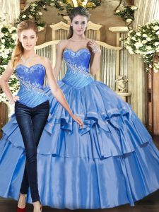 Fashion Sweetheart Sleeveless Tulle 15th Birthday Dress Beading and Ruffled Layers Lace Up