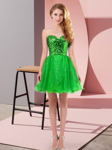 Eye-catching Sweetheart Sleeveless Prom Dress Mini Length Sequins Green Tulle