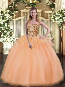 Classical Tulle Sleeveless Floor Length Sweet 16 Dress and Beading and Ruffles