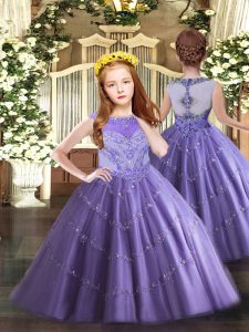 Lavender Scoop Zipper Beading and Appliques Pageant Gowns Sleeveless