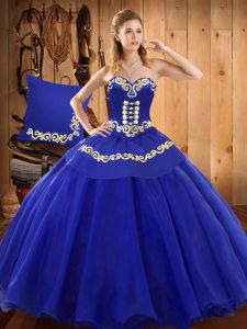 Classical Sweetheart Sleeveless Quinceanera Gowns Floor Length Ruffles Blue Tulle