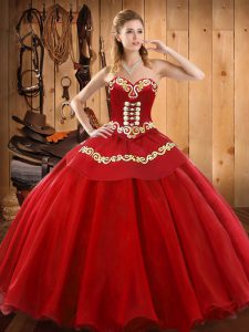 Flare Ball Gowns Vestidos de Quinceanera Red Sweetheart Tulle Sleeveless Floor Length Lace Up