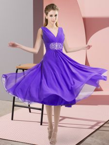 Lavender Side Zipper Dama Dress Beading Sleeveless Knee Length
