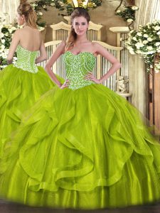 Sophisticated Yellow Green Sleeveless Floor Length Ruffles Lace Up 15th Birthday Dress