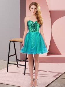 Fashion Teal Zipper Homecoming Dress Sequins Sleeveless Mini Length