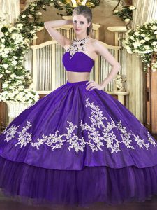 Sweet Floor Length Purple Quinceanera Gown High-neck Sleeveless Backless
