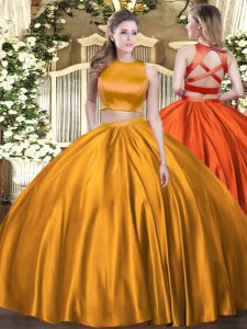 Floor Length Criss Cross Quinceanera Gown Orange for Military Ball and Sweet 16 and Quinceanera with Ruching