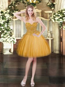 Spectacular Sweetheart Sleeveless Lace Up Prom Gown Gold Lace