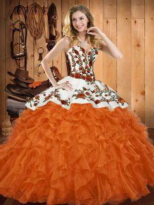 Orange Red Sleeveless Embroidery and Ruffles Asymmetrical Sweet 16 Dresses