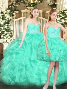 Floor Length Ball Gowns Sleeveless Turquoise Quince Ball Gowns Lace Up
