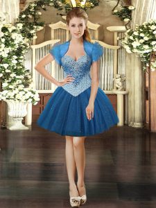 Royal Blue Lace Up Sweetheart Beading Prom Evening Gown Tulle Sleeveless