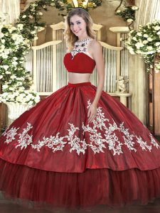 Red High-neck Backless Beading and Appliques Ball Gown Prom Dress Sleeveless