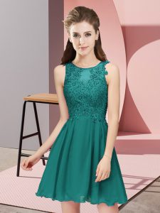 On Sale Chiffon Scoop Sleeveless Zipper Appliques Wedding Party Dress in Turquoise