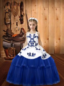 Perfect Blue Sleeveless Tulle Lace Up High School Pageant Dress for Sweet 16 and Quinceanera