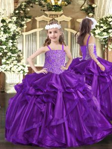 Hot Selling Floor Length Lace Up Little Girls Pageant Gowns Purple for Party and Sweet 16 and Quinceanera and Wedding Pa