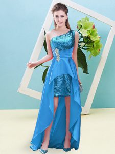 Baby Blue Sleeveless Elastic Woven Satin and Sequined Lace Up for Prom and Party