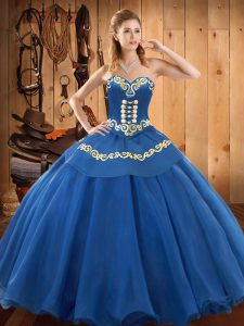 Ideal Blue Sleeveless Floor Length Ruffles Lace Up Quinceanera Dress