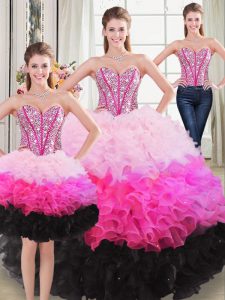 Excellent Multi-color Organza Lace Up Quinceanera Dress Sleeveless Floor Length Beading and Ruffles